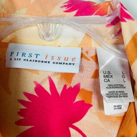 First Issue Lightweight Palm Tree Button Down Shirt Blouse Sz L - Picture 9 of 10